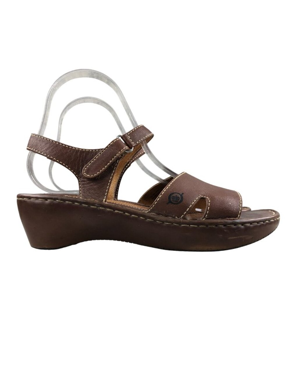 Born Women's Size 9 Brown Leather Open Toe Ankle Strap Hook & Loop Wedge Sandals